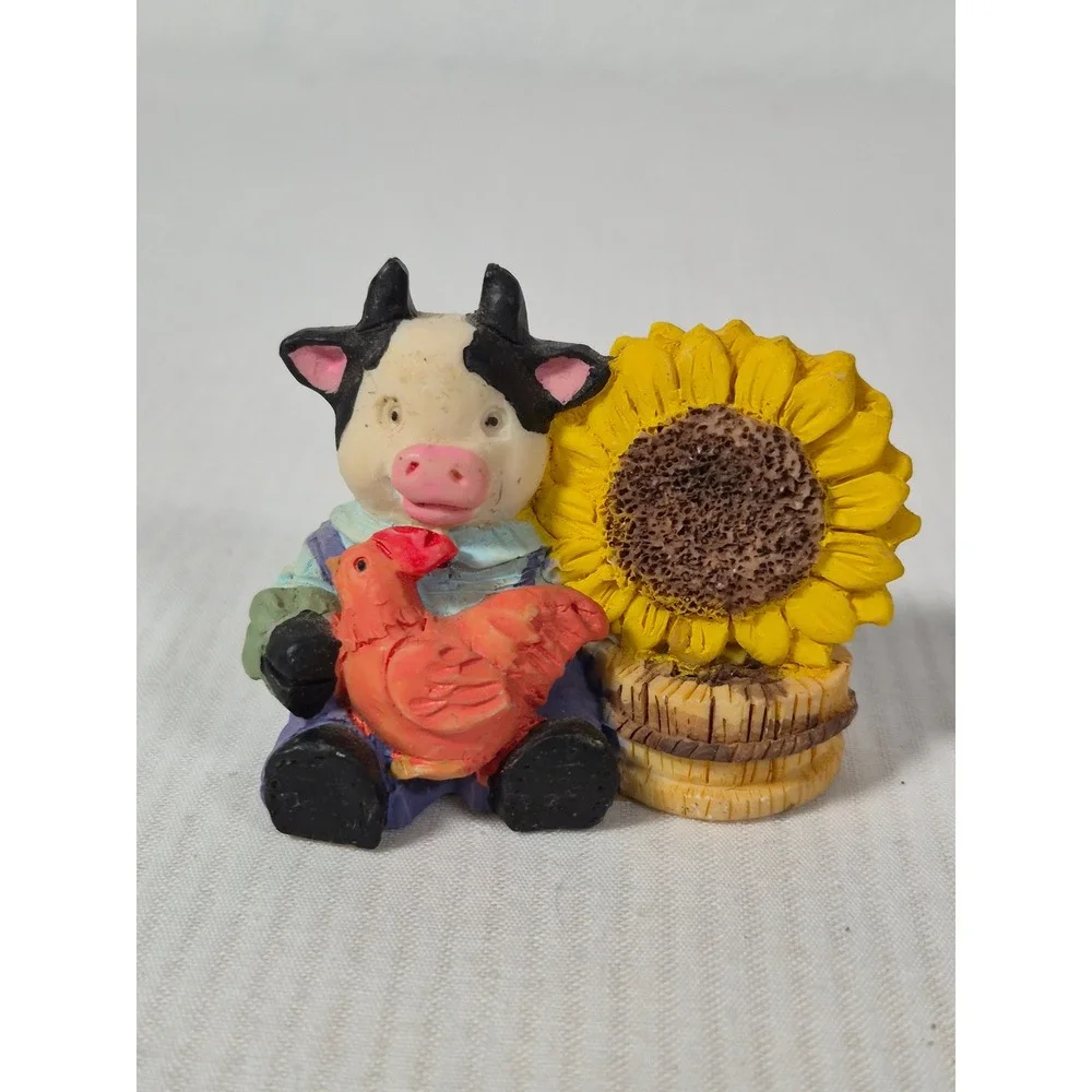 CWI Miniature Cow Figurines with Sunflowers Farmhouse Decor Set of 4 Resin